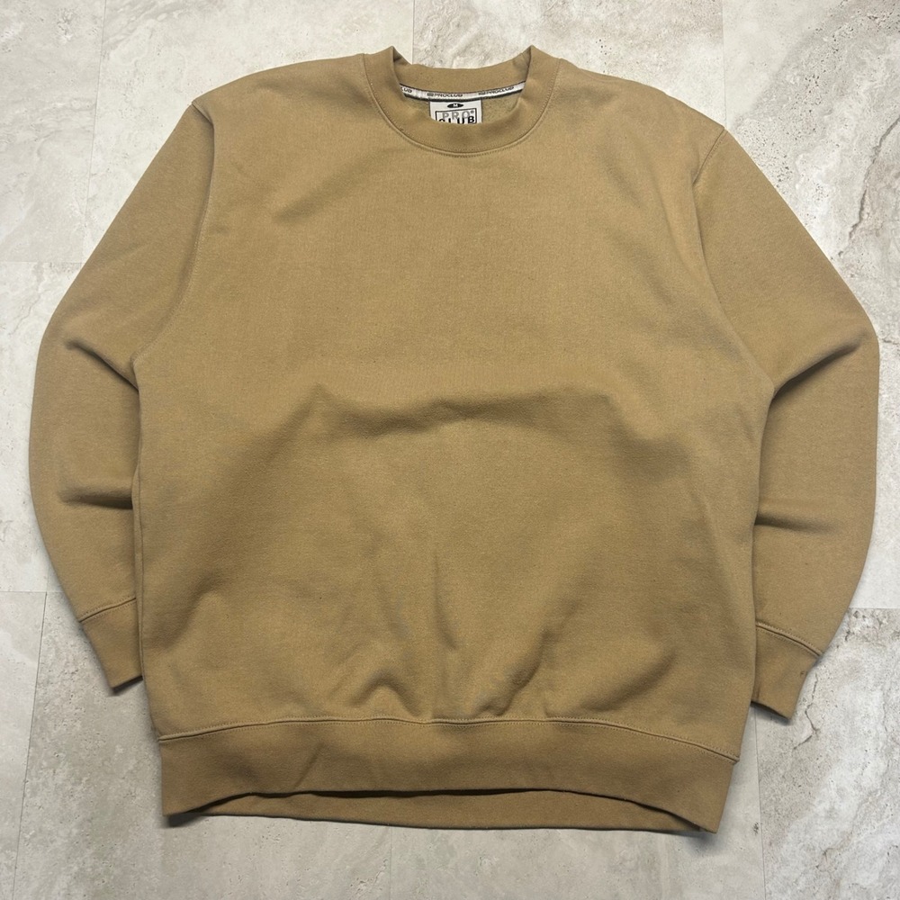 Pro Club Heavyweight Crewneck Sweatshirt Tan Men Size M Khaki Fleece Basic